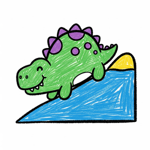 Chubby Dinosaur Rolling Happily Down a Hill